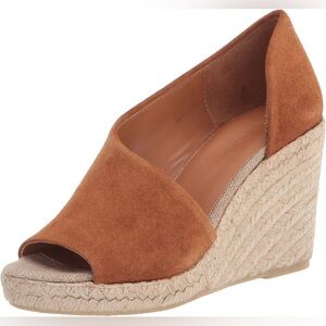Vince Suede Peep-Toe Espadrille Wedge in Cognac Brown